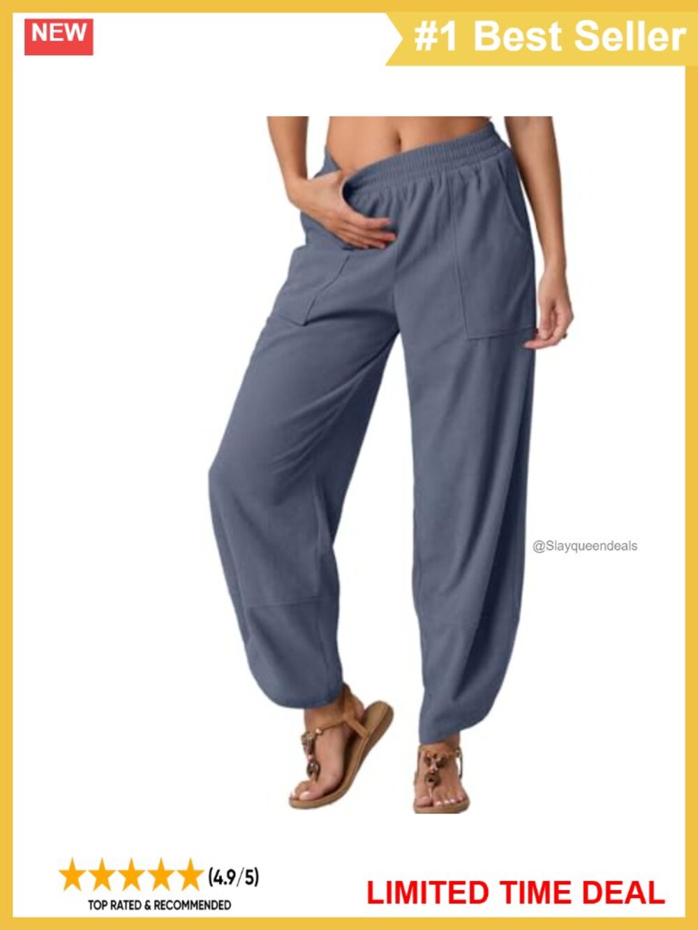 Wide Leg Harem Palazzo Pants Elastic Waist Pockets Boho Travel Casual